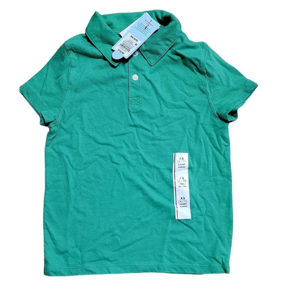 Cat & Jack Kids Green Super Soft Button Up Polo. Size XS 4/5